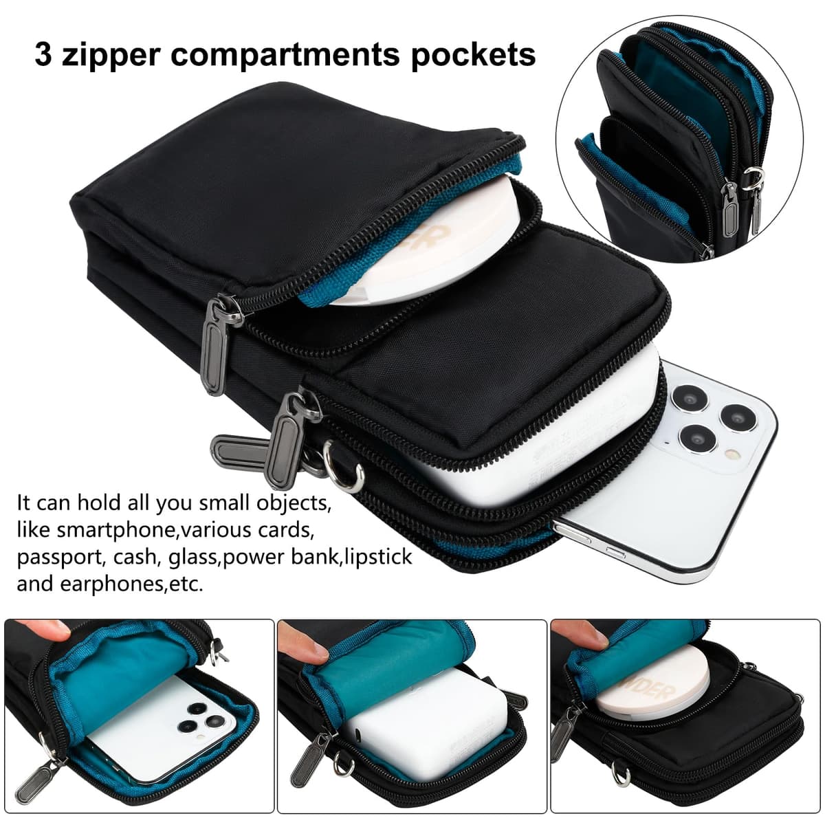 DOB SECHS geantă mică telefon pentru femei cu portofel, geantă braț nylon jogging multifuncțională 7 inch