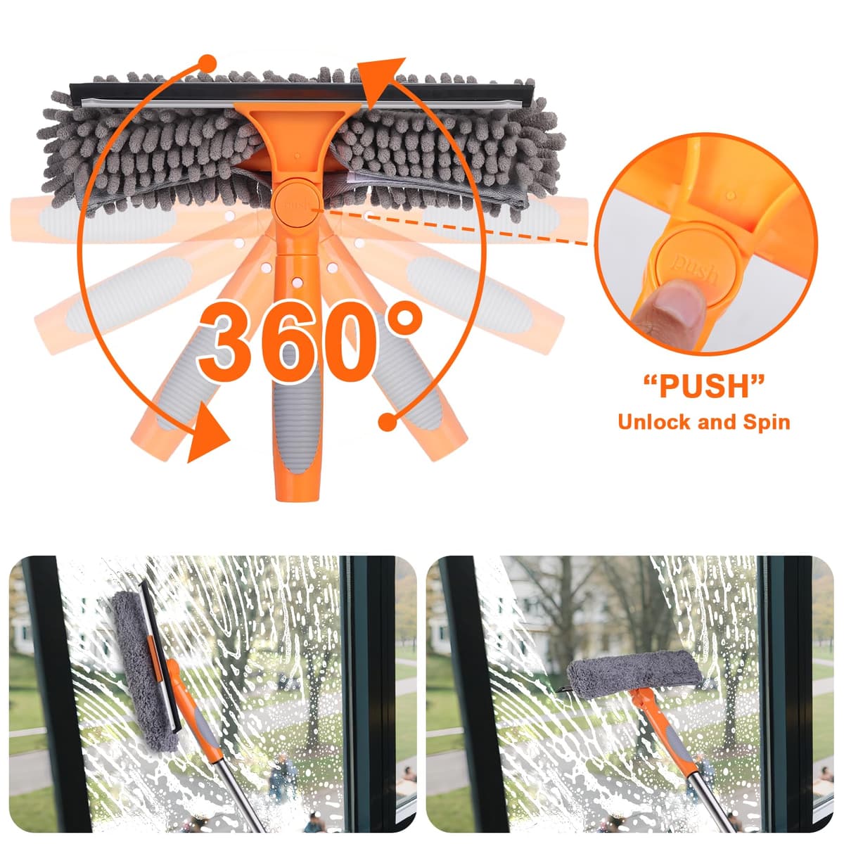 Kit curățat geamuri cu mâner lung 6 poli și pânză microfibră – 7.8Ft/2.4M