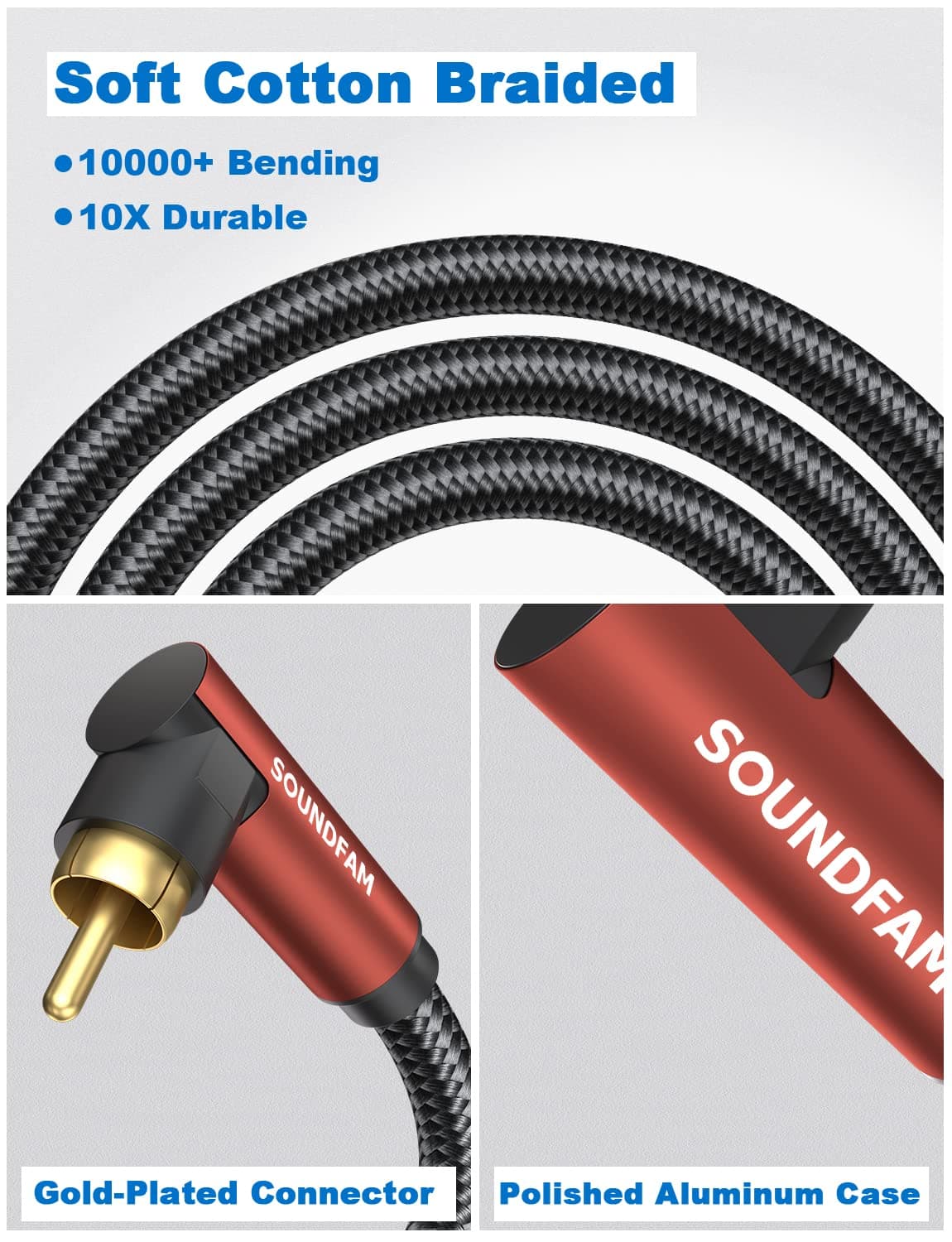 Cablu subwoofer SOUNDFAM 2M 90 grade unghi drept RCA audio digital coaxial TV soundbar – roșu vin