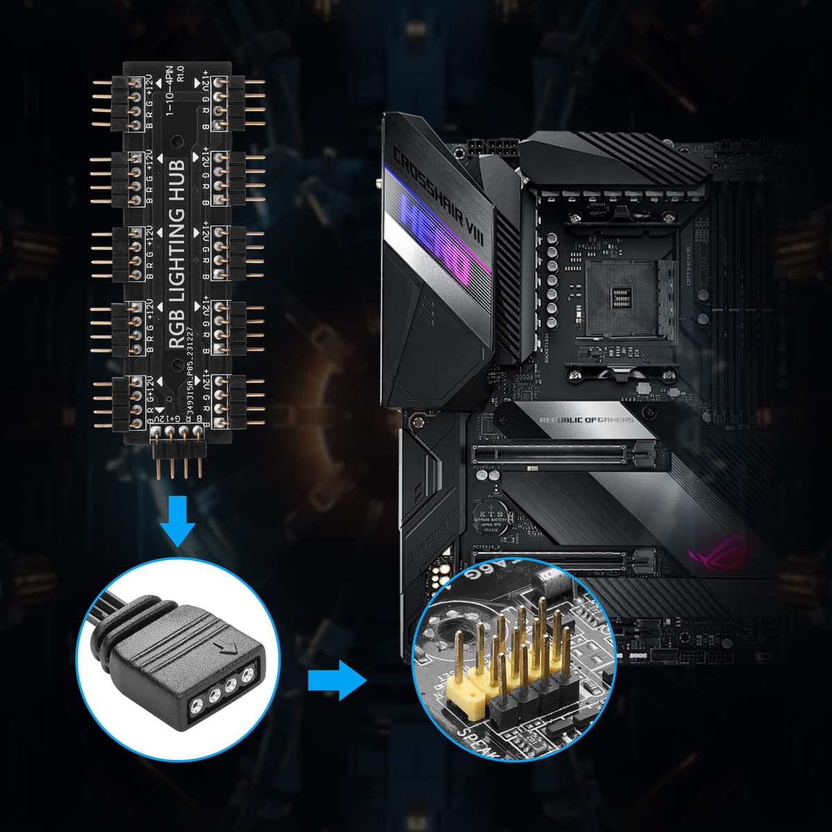 CERRXIAN Hub splitter adaptor ARGB 1 la 10 cablu LED 5V 3-Pin – 50cm