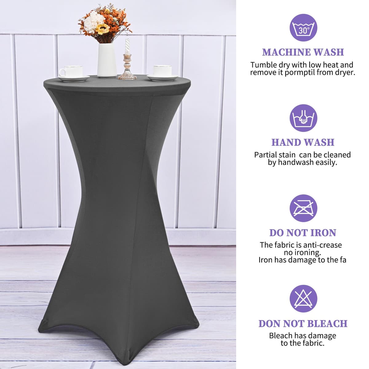 Huse Masă Bar Elastice 3 Piese Ø 60-65 cm – Gri Închis