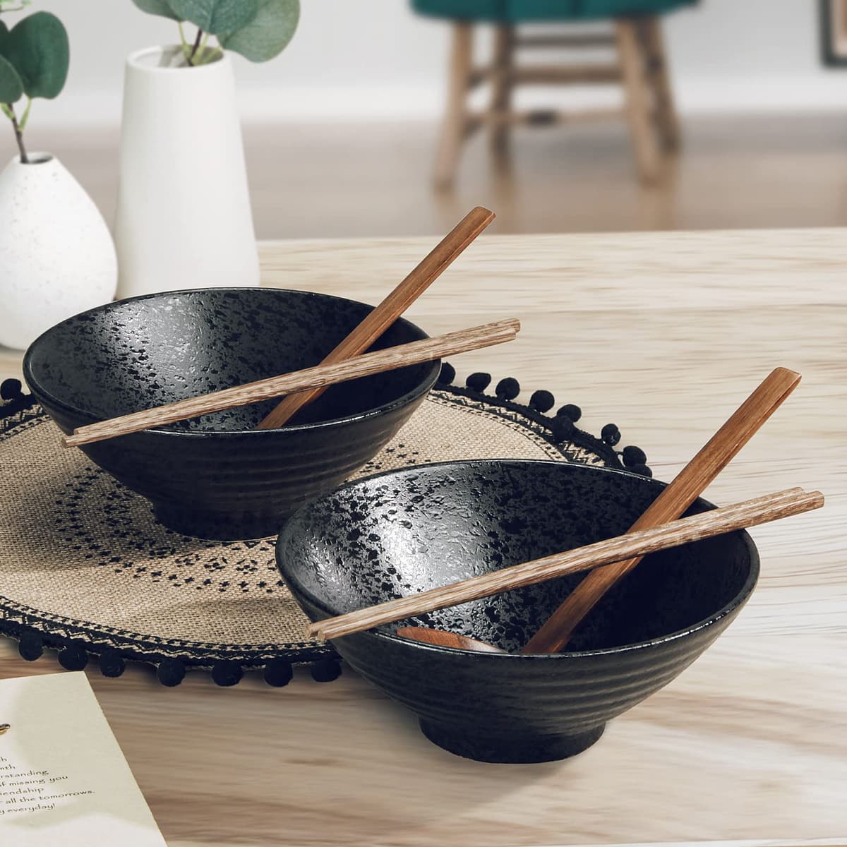 Bol Ceramic Ramen, Japonez 2 Seturi (6 Piese) 1000ml Bol Ramen, Bol Ramen Vintage Bol Salată, pentru Udon Soba Pho Tăiței Asiatici