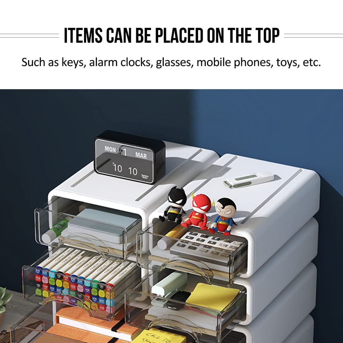 Vinteky cutii depozitare transparente empilabile pentru birou, cosmetice, cu sertare vizibile, cutie unică