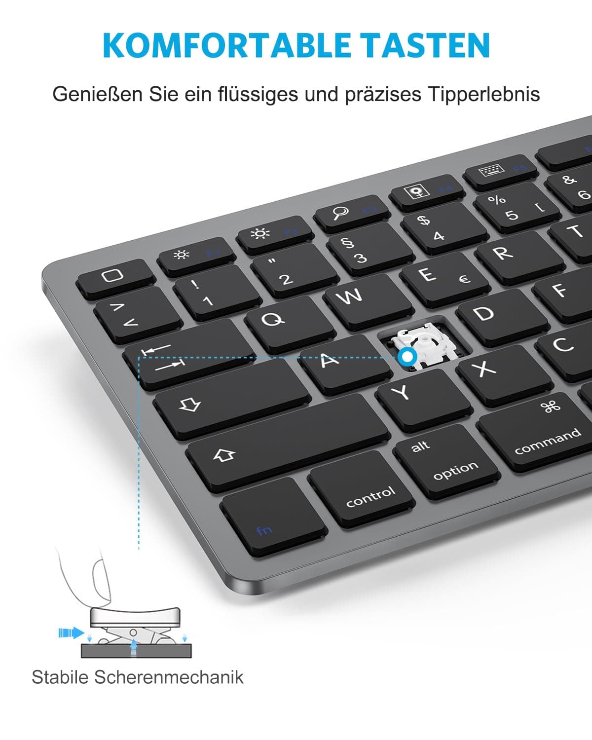 OMOTON Tastatură Bluetooth Germană iPad 10.9/10.2/9.7, iPad Air 6/5/4/3, iPad Pro 13/12.9/11/10.5 iPhone QWERTZ (Space Gray)