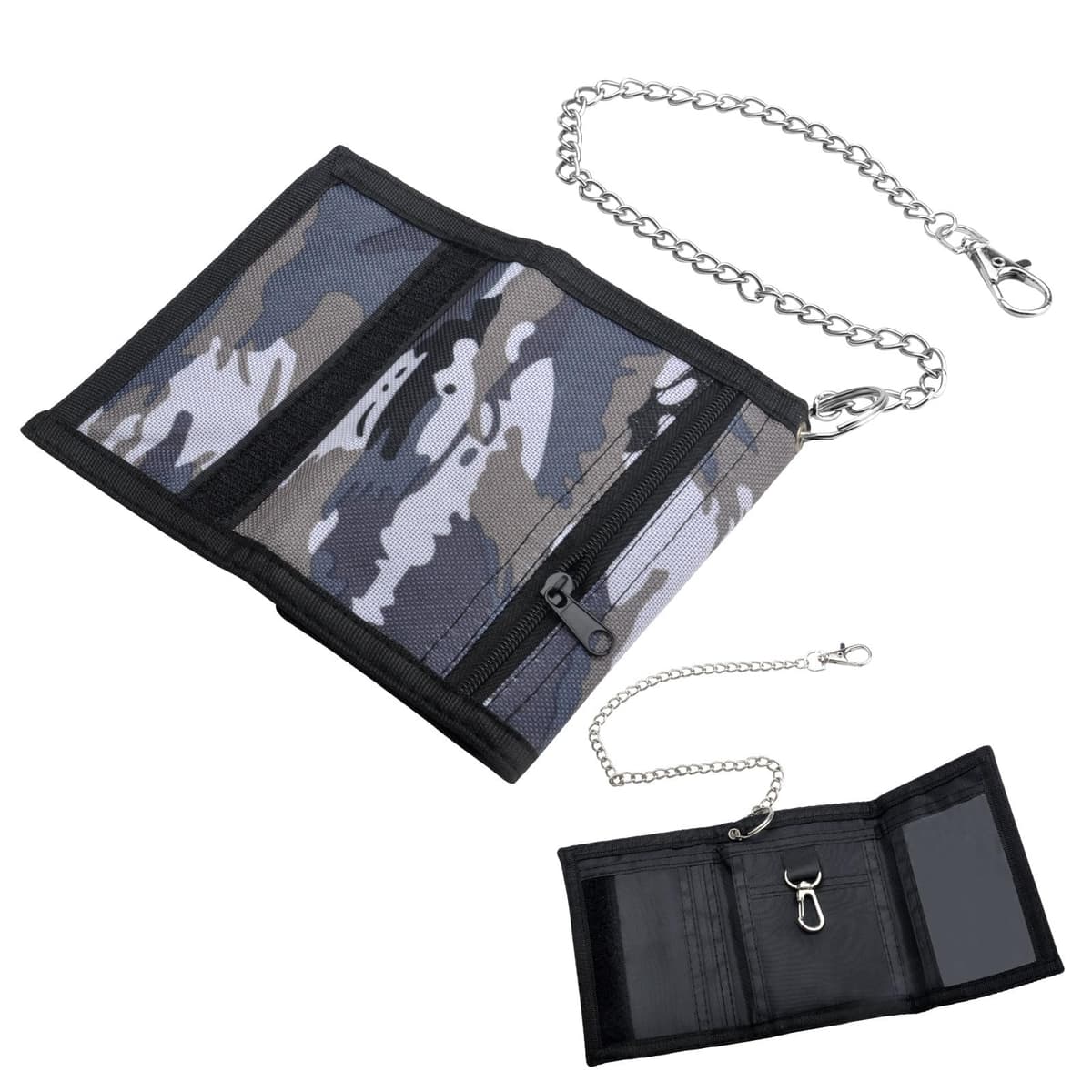 Portofel băieți cu lanț clip subțire camuflaj gri pliabil triplu – gri