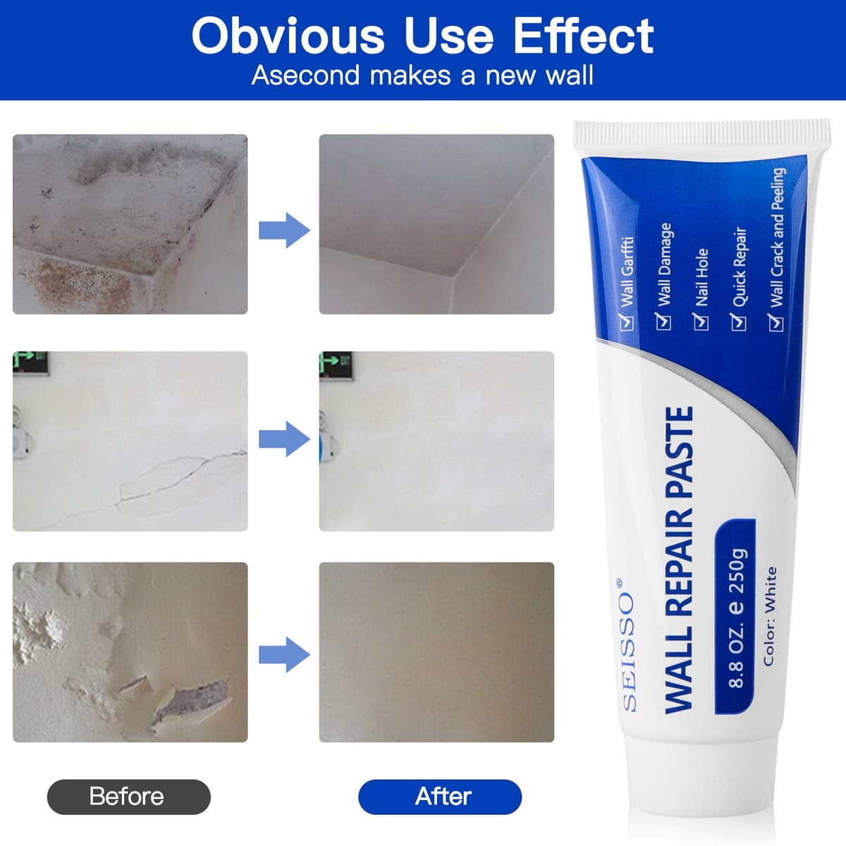 SEISSO Chit Umplutură Alb Interior 500g, Set Chit Gata Folosire cu Șmirghel și Racletă