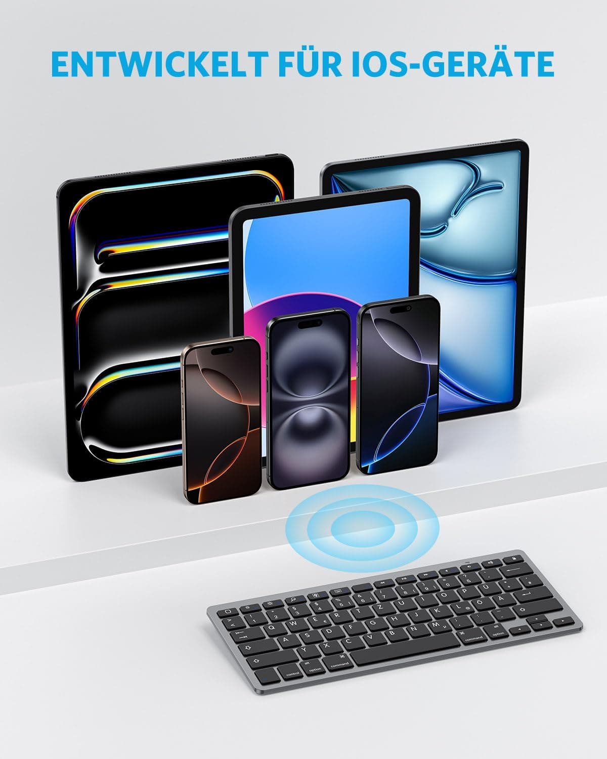 OMOTON Tastatură Bluetooth Germană iPad 10.9/10.2/9.7, iPad Air 6/5/4/3, iPad Pro 13/12.9/11/10.5 iPhone QWERTZ (Space Gray)