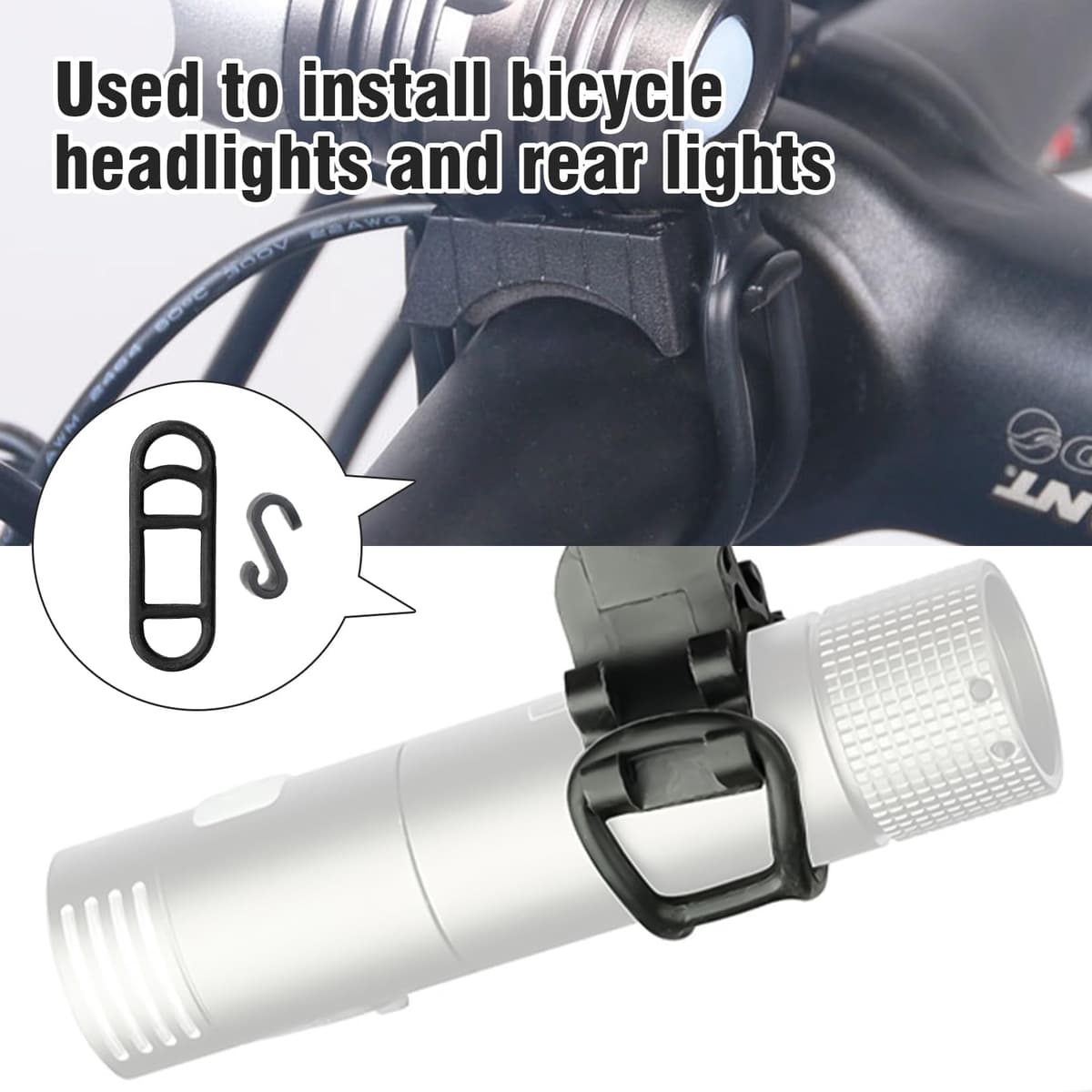 Set curele silicon pentru lumini bicicletă 10x curele 4 găuri + 10x cârlige S – Cauciuc montaj