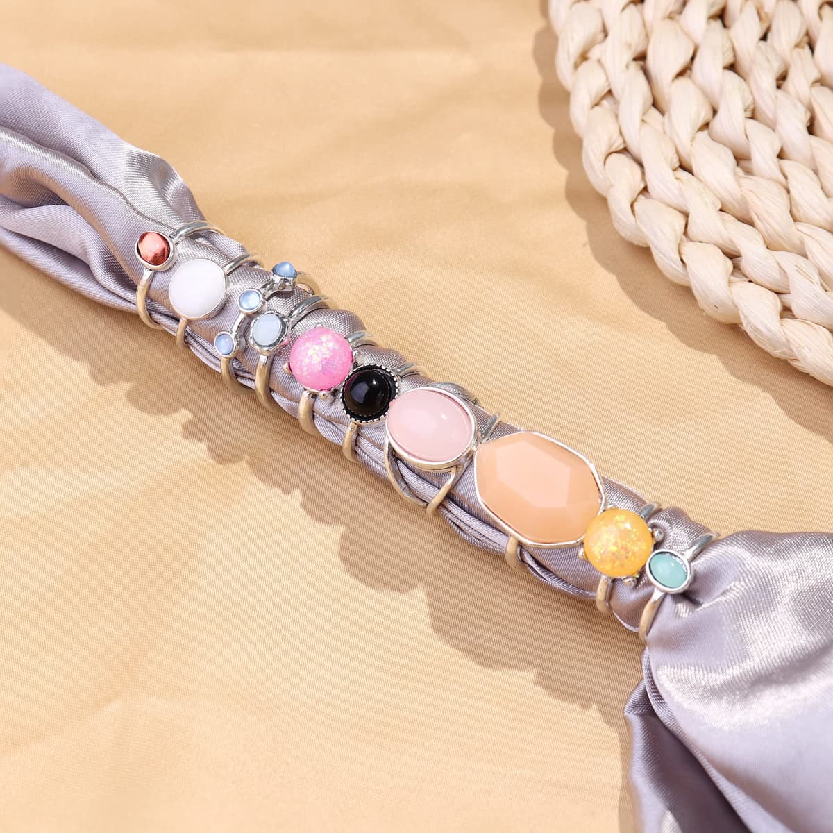 Set inele cristal vintage 70 piese boem suprapozabile – Argintiu