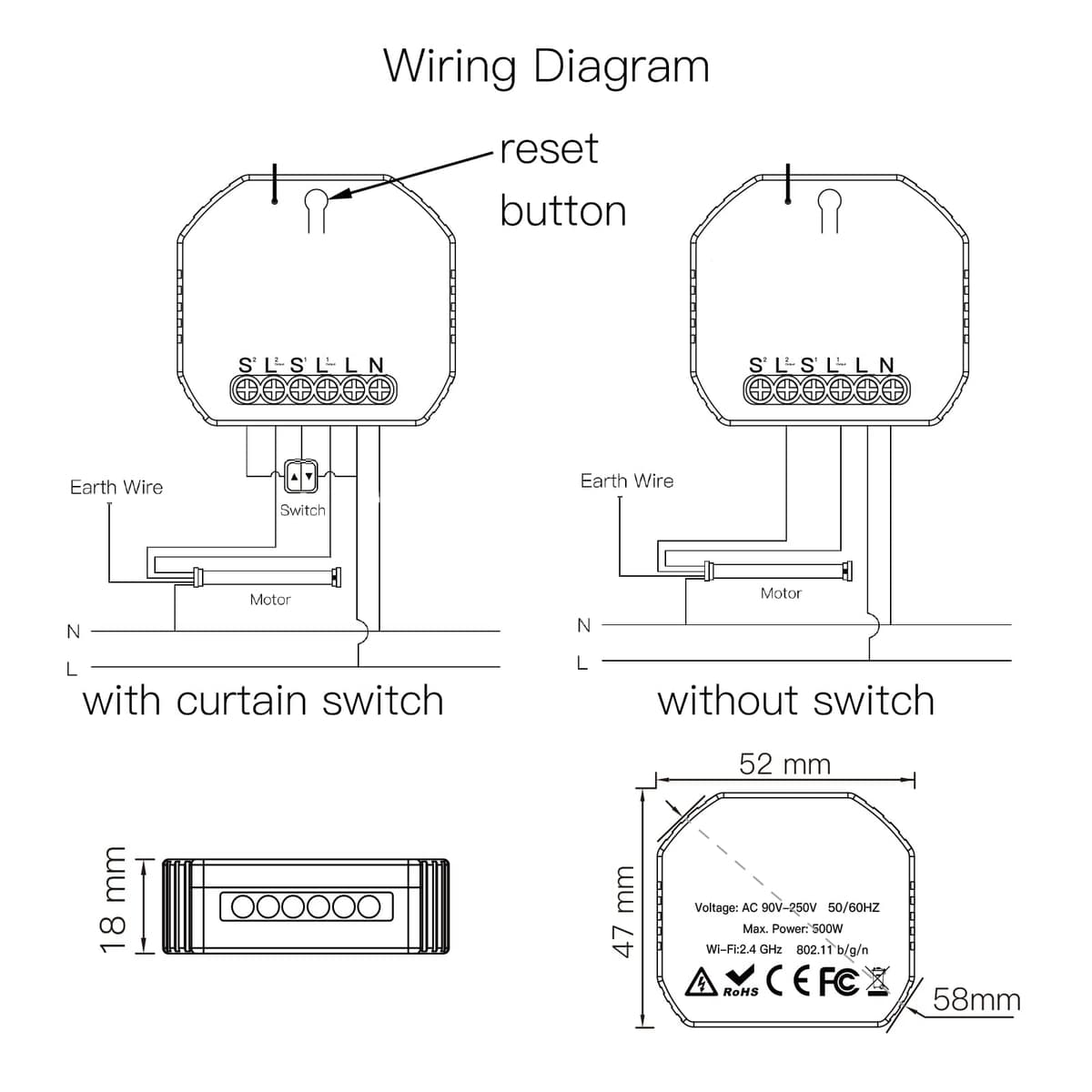 MOES Wlan RF433 Alexa Modul Intrerupător Jaluzele Motorizi, WiFi Radio Timer pentru Motor Jaluzele, Compatibil Smart Life Tuya, Alexa și Google, Doar 2.4GHz