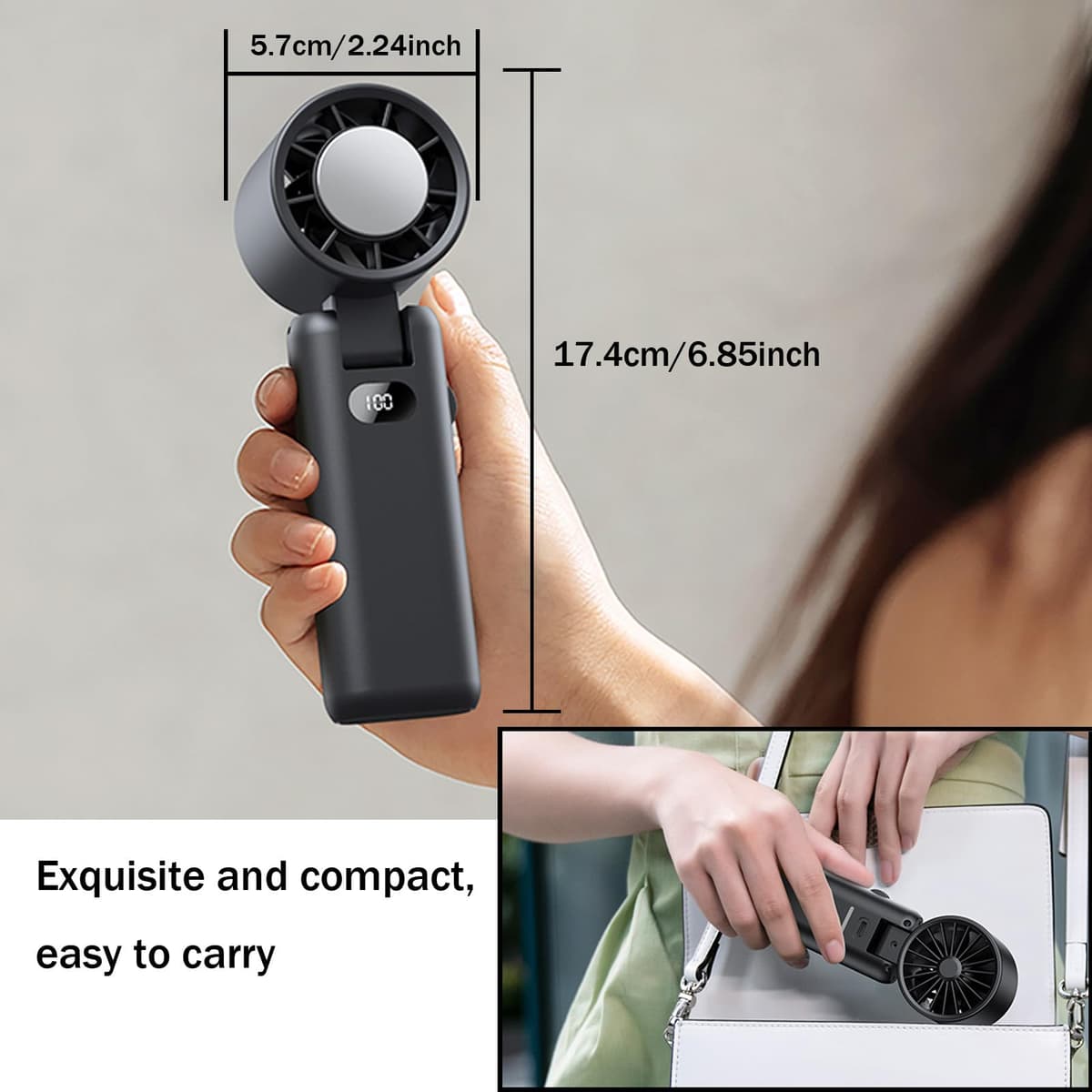 Intckwan Ventilator Manual Turbo Reîncărcabil, 3600mAh, Ventilator Mini USB Portabil, Ventilator Compresă Gheață 100 Viteze (Alb)