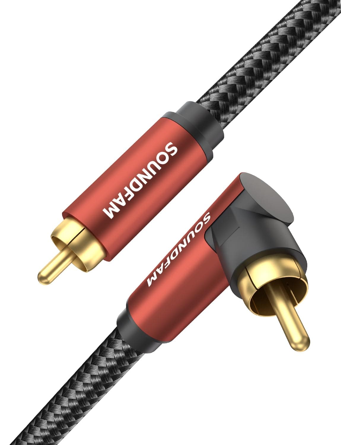 Cablu subwoofer SOUNDFAM 2M 90 grade unghi drept RCA audio digital coaxial TV soundbar – roșu vin