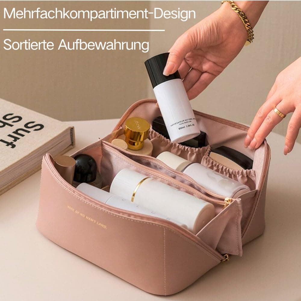 Geantă cosmetice capacitate mare portabilă călătorie piele PU rezistentă apă – Maro