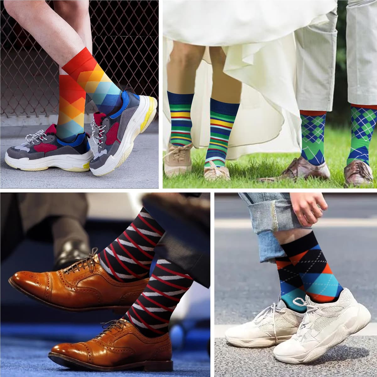 WeciBor Șosete colorate amuzante bărbați, 12 perechi multicolore geometrice, mărimea 43-46