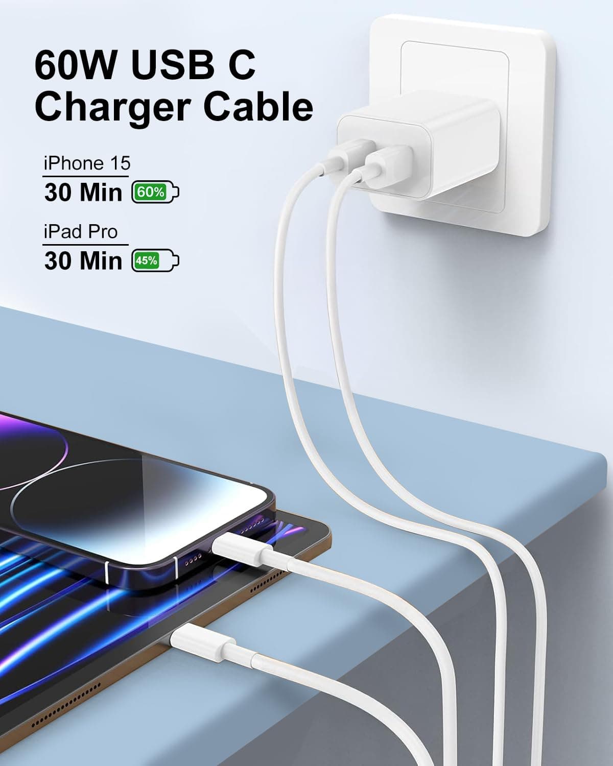 Cablu Încărcare USB C 60W Încărcare Rapidă 3M pentru iPhone 15/16/17, iPad, MacBook – Negru