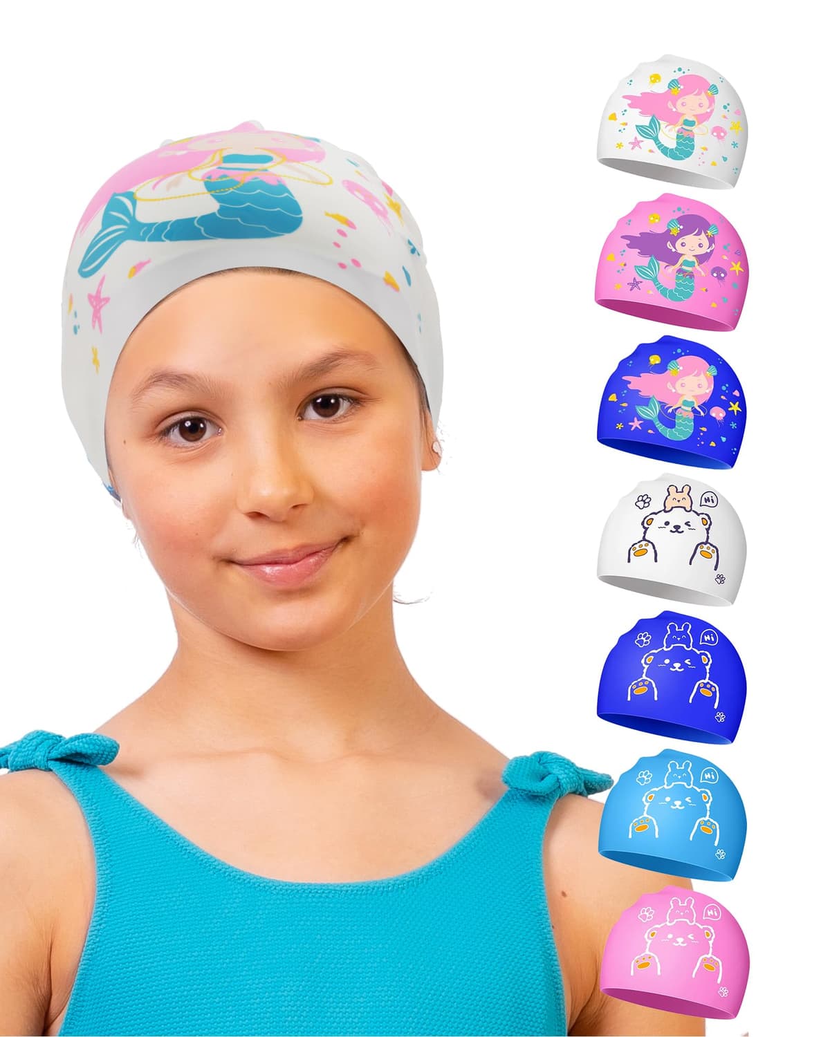 Căciulă înot copii silicon impermeabil design sirenă 4-12 ani