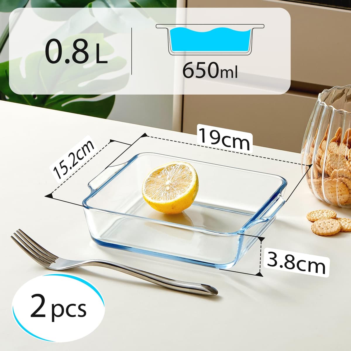 Set 2 tăvi sticlă borosilicată mini pentru cuptor și microunde – 0.8L