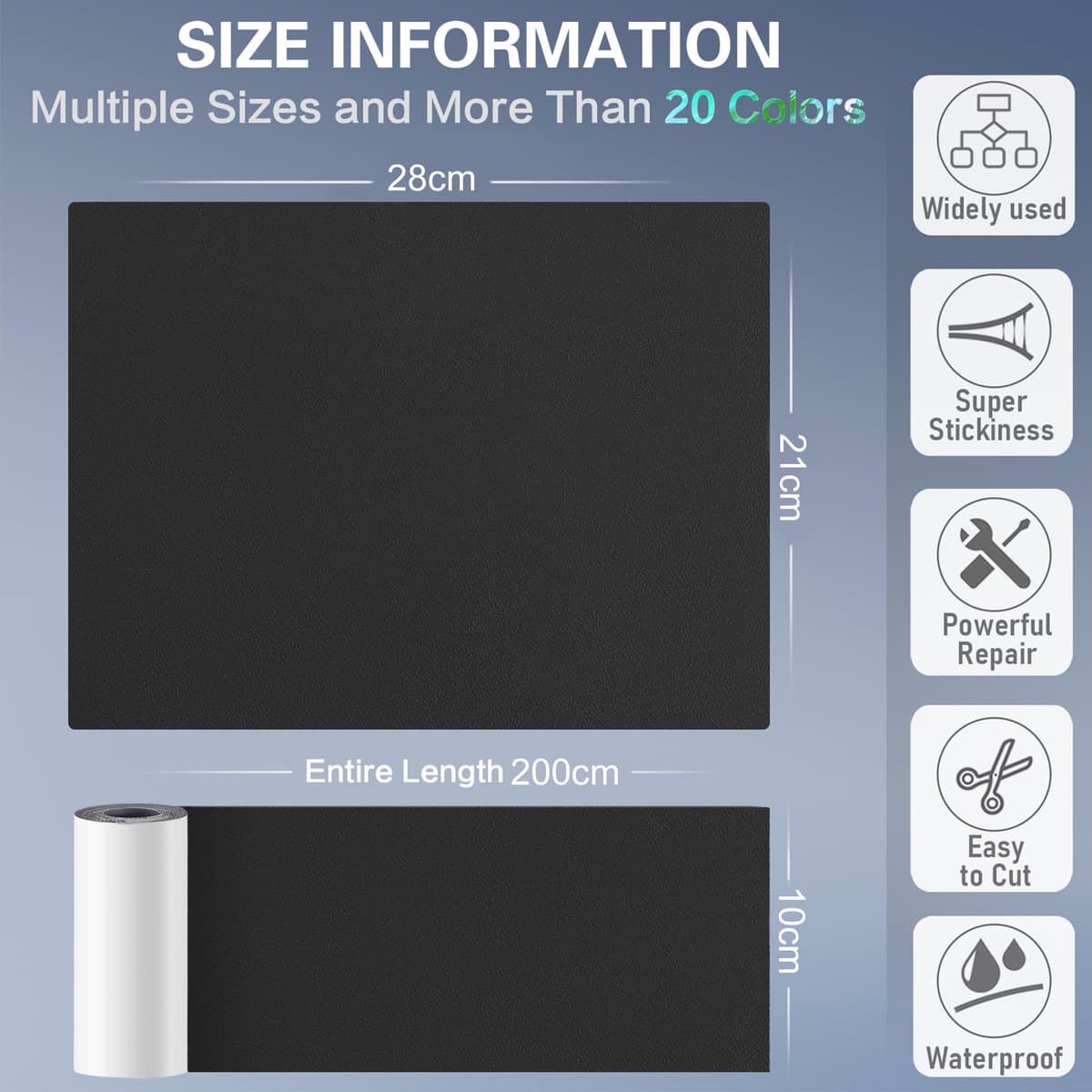 Sgooyir kit reparație piele, 10x200cm piele artificială autoadezivă, petice pentru scaune auto, canapele - gri închis