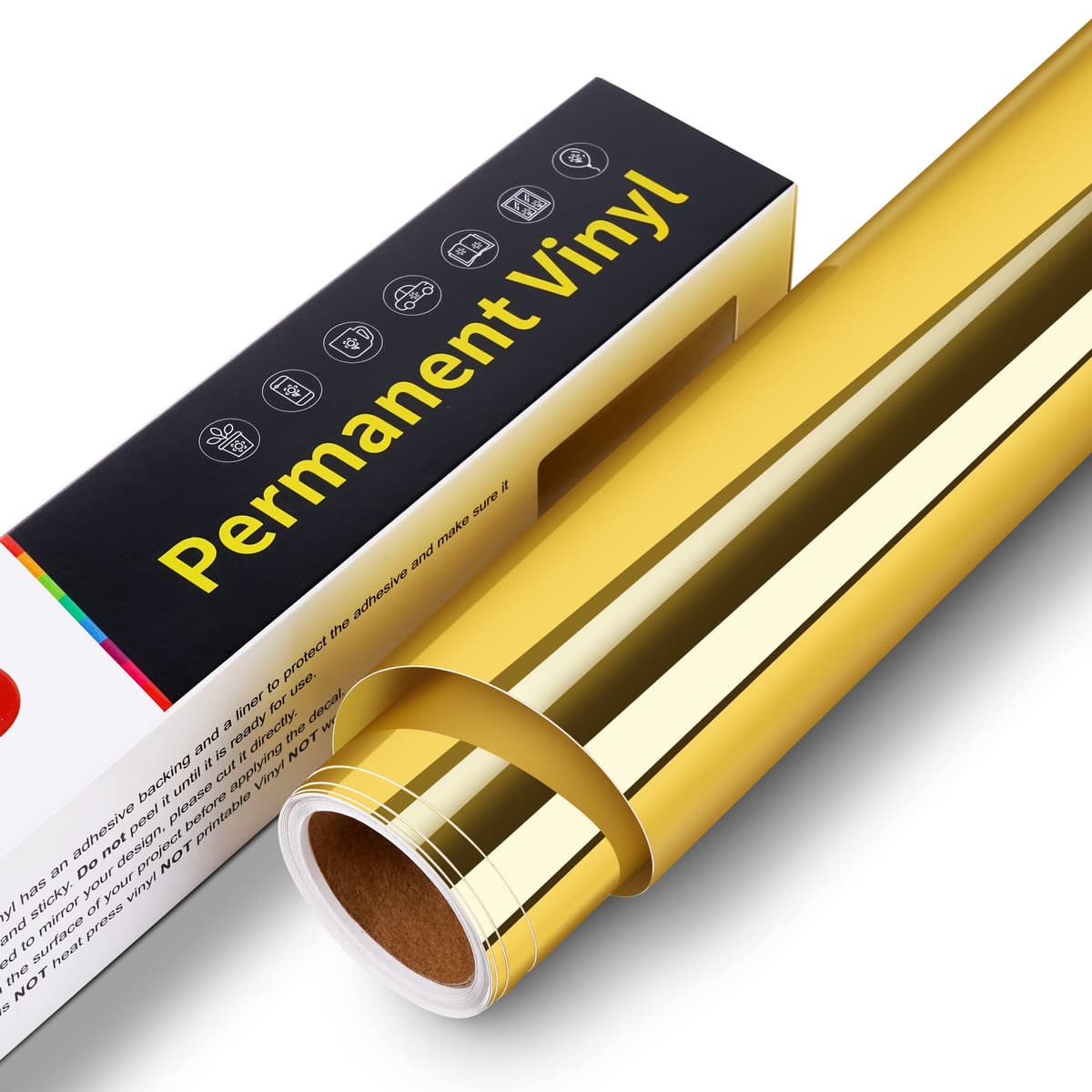 Film vinil autoadeziv pentru plotter - 30,5 cm x 305 cm impermeabil permanent pentru Cricut, Silhouette Cameo, abtibilduri (auriu cromat)