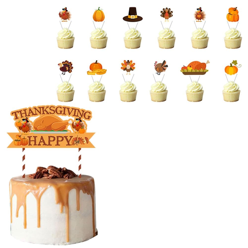 Decorațiuni cupcake Ziua Recunoștinței 13 bucăți decorațiuni toamnă – Culoare 2