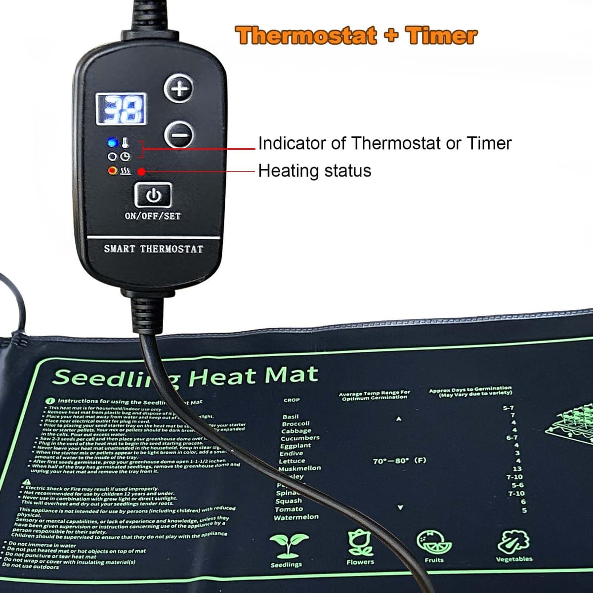 Saltea încălzire plante grafen, 20W impermeabil IP67 pentru germinare, cu termostat timer (53*25 cm)