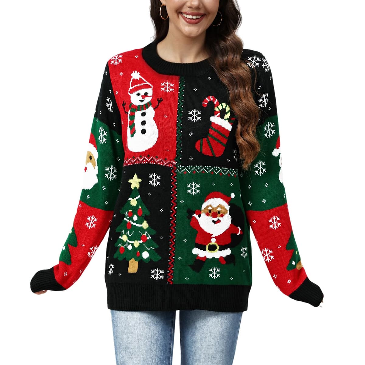 Pulover de Crăciun amuzant cu gât rotund tricotat - culori asortate, L