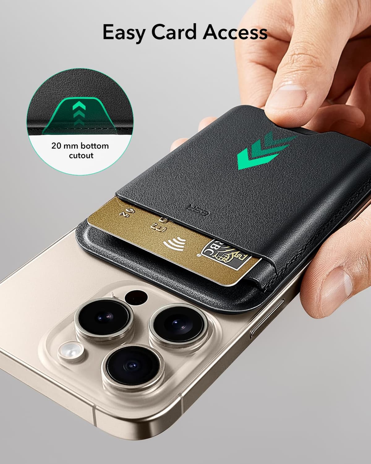 ESR pentru MagSafe Portofel, 5 Sloturi Carduri, Portofel iPhone cu Putere Magnetică 3200g, Piele Vegană, pentru iPhone 16/15/14/13/12 Negru