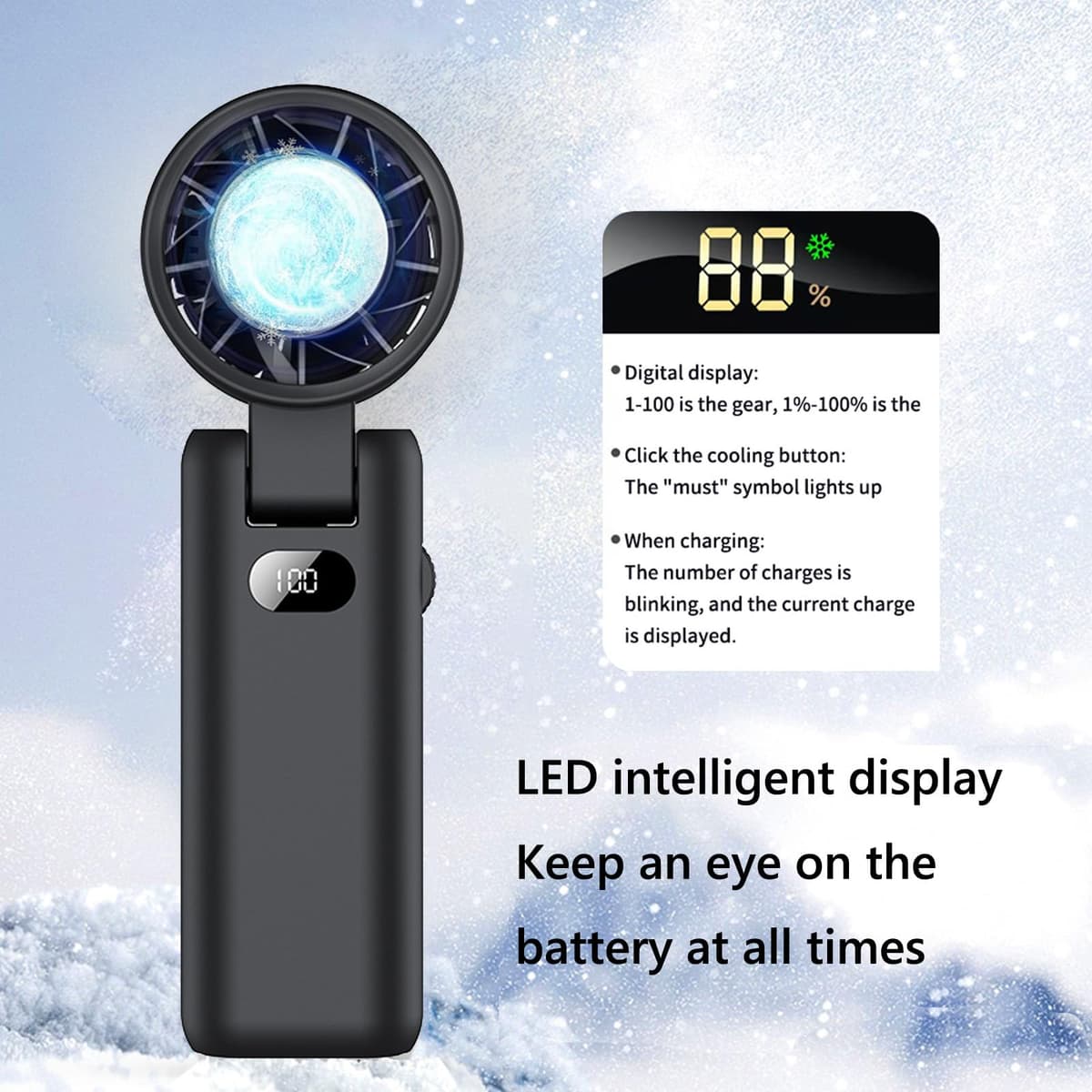 Intckwan Ventilator Manual Turbo Reîncărcabil, 3600mAh, Ventilator Mini USB Portabil, Ventilator Compresă Gheață 100 Viteze (Alb)