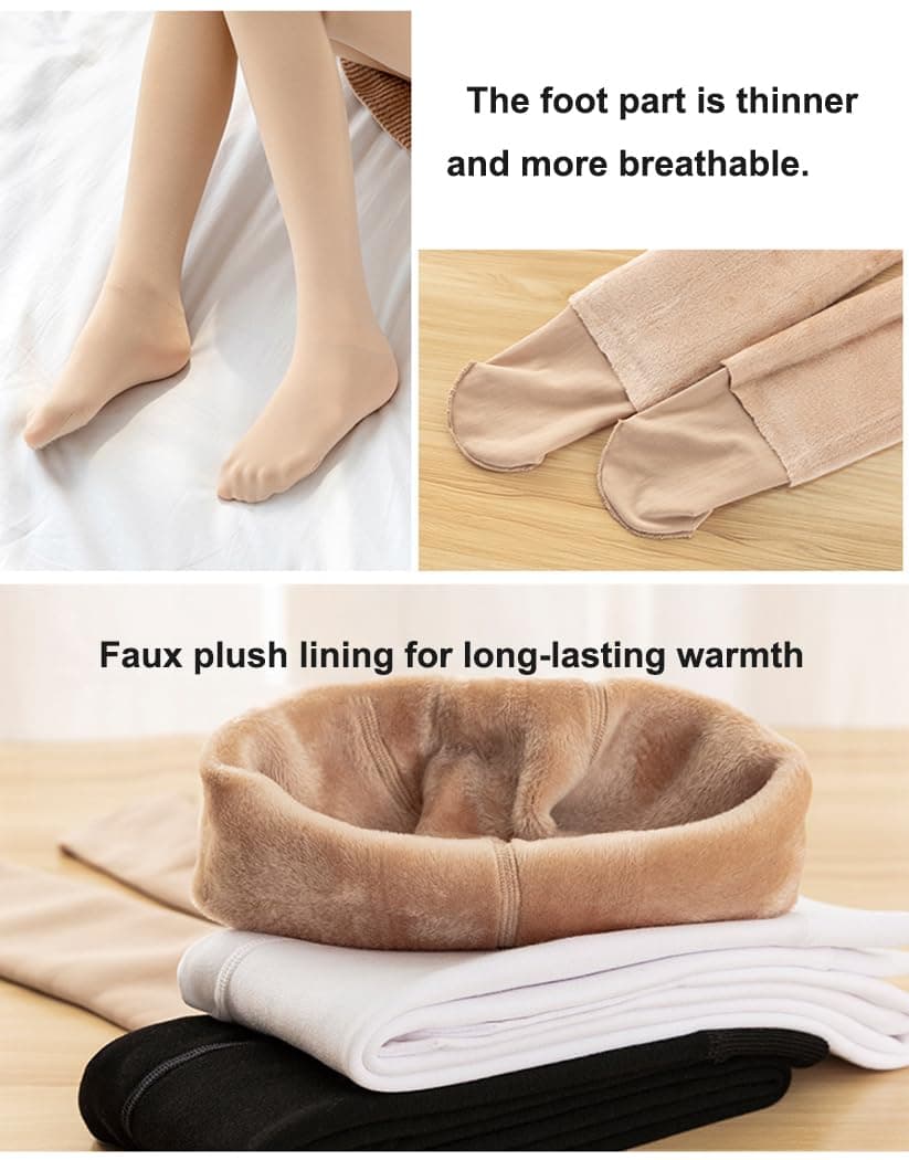 Dresuri de iarnă pentru fete, călduroase groase opace termice pentru dans - albe cu garnitură din catifea M