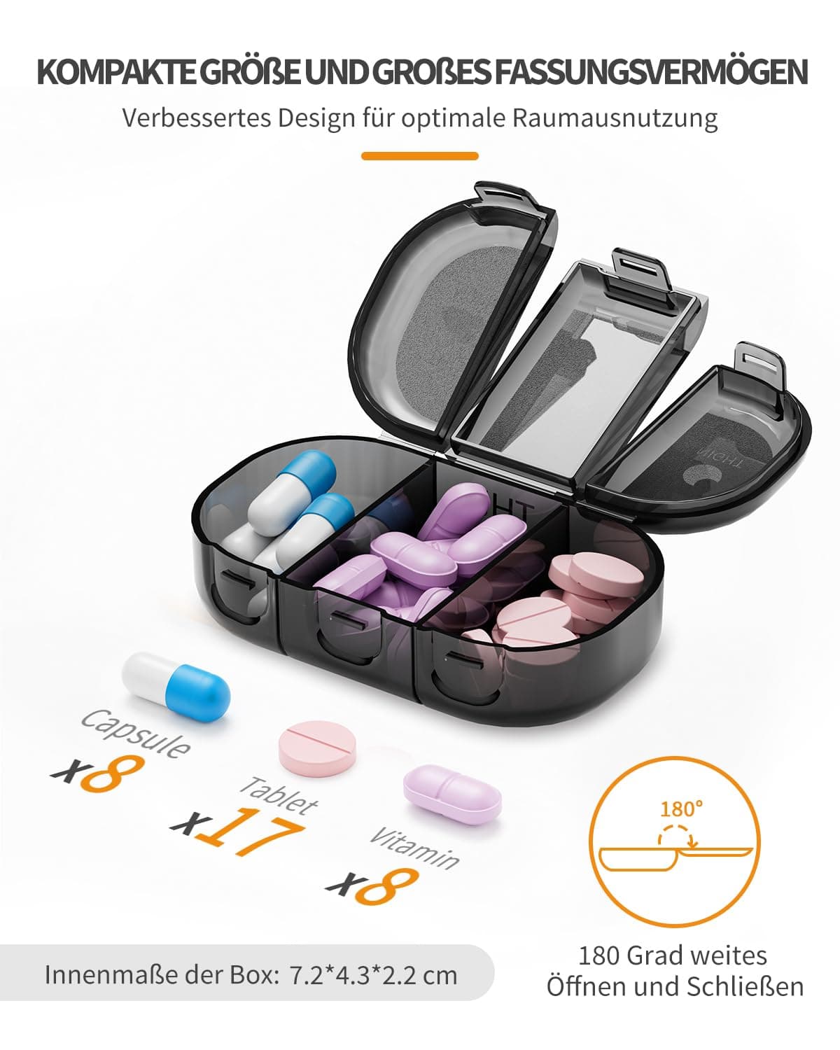 Organizator pastile săptămânal portabil cutie 7 zile rezistent la umiditate – negru