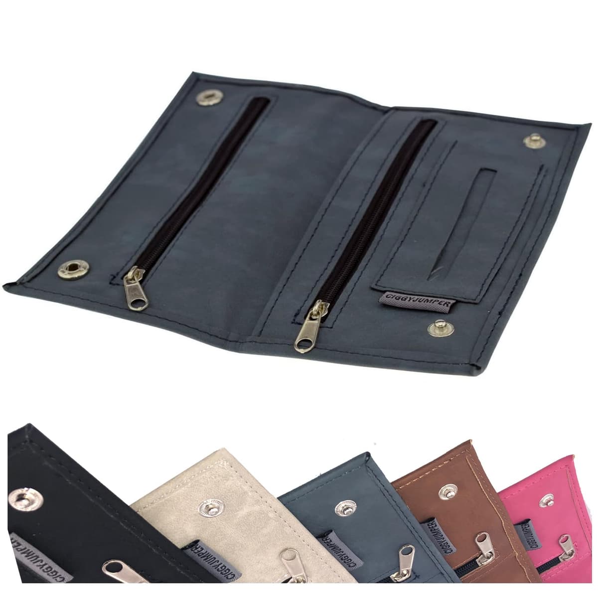 Pungă tutun piele cu compartimente pentru filtre, foi, brichetă - albastru