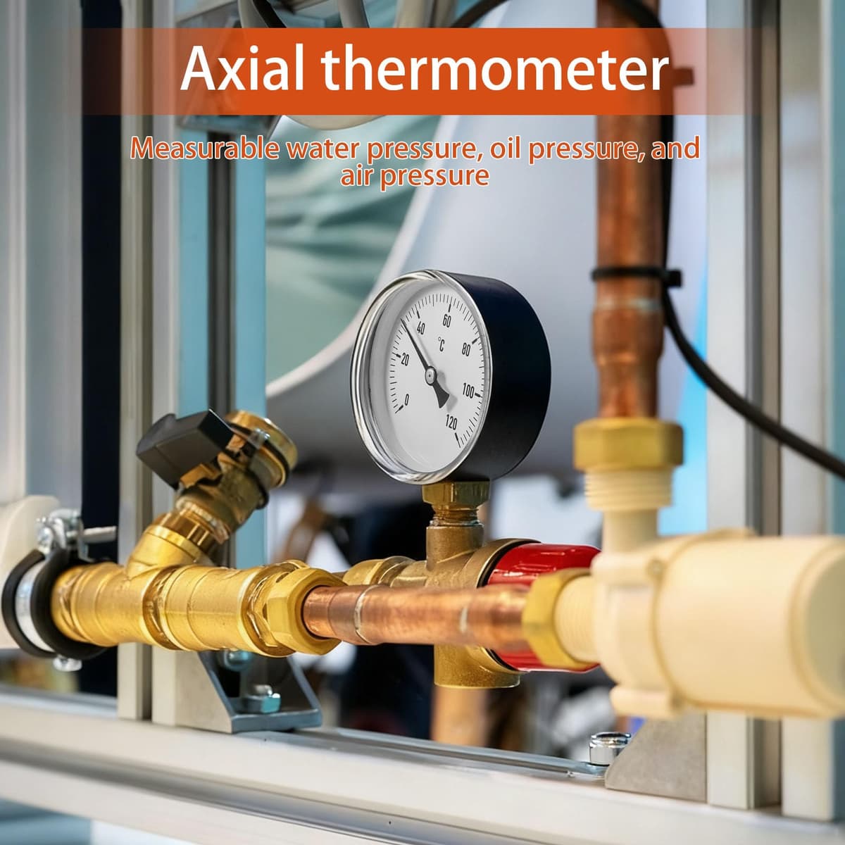 Termometru bimetalic Ø63mm 0-120°C conexiune G1/2 – negru