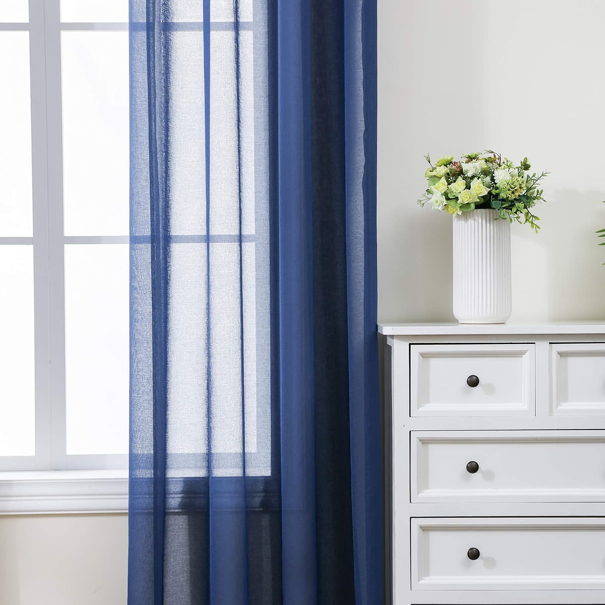 CUCRAF Perdele Transparente Albastre Panouri Salon Dormitor Inele Set 2 H225xW140CM