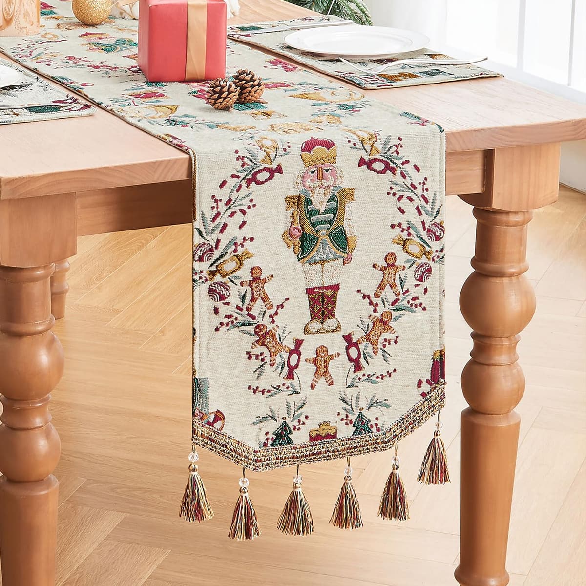 Napron Masă Crăciun Design Iarnă pentru Masă Dining – Alb 33x274 cm