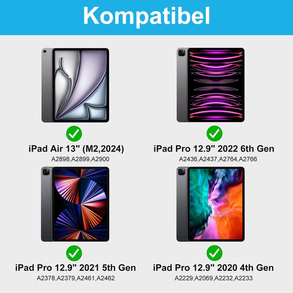 Tastatură magică iPad Air 13 inch, tastatură QWERTZ iluminată cu husă – pentru iPad Pro 12.9