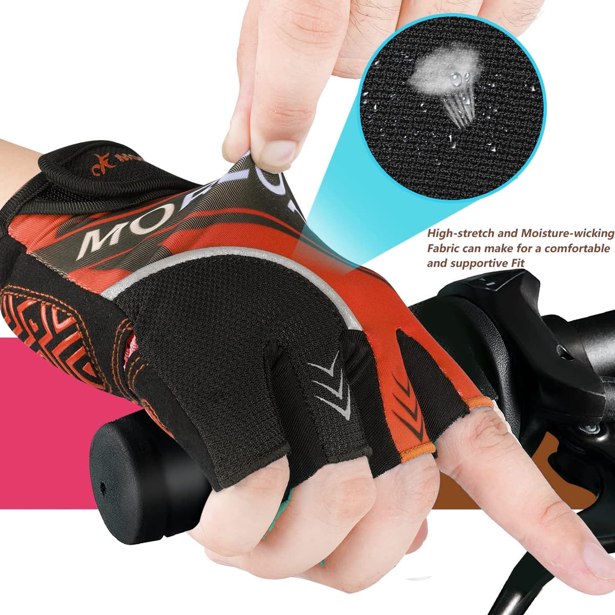 Mănuși ciclism semi-degete antialunecare gel – Roșu deschis S