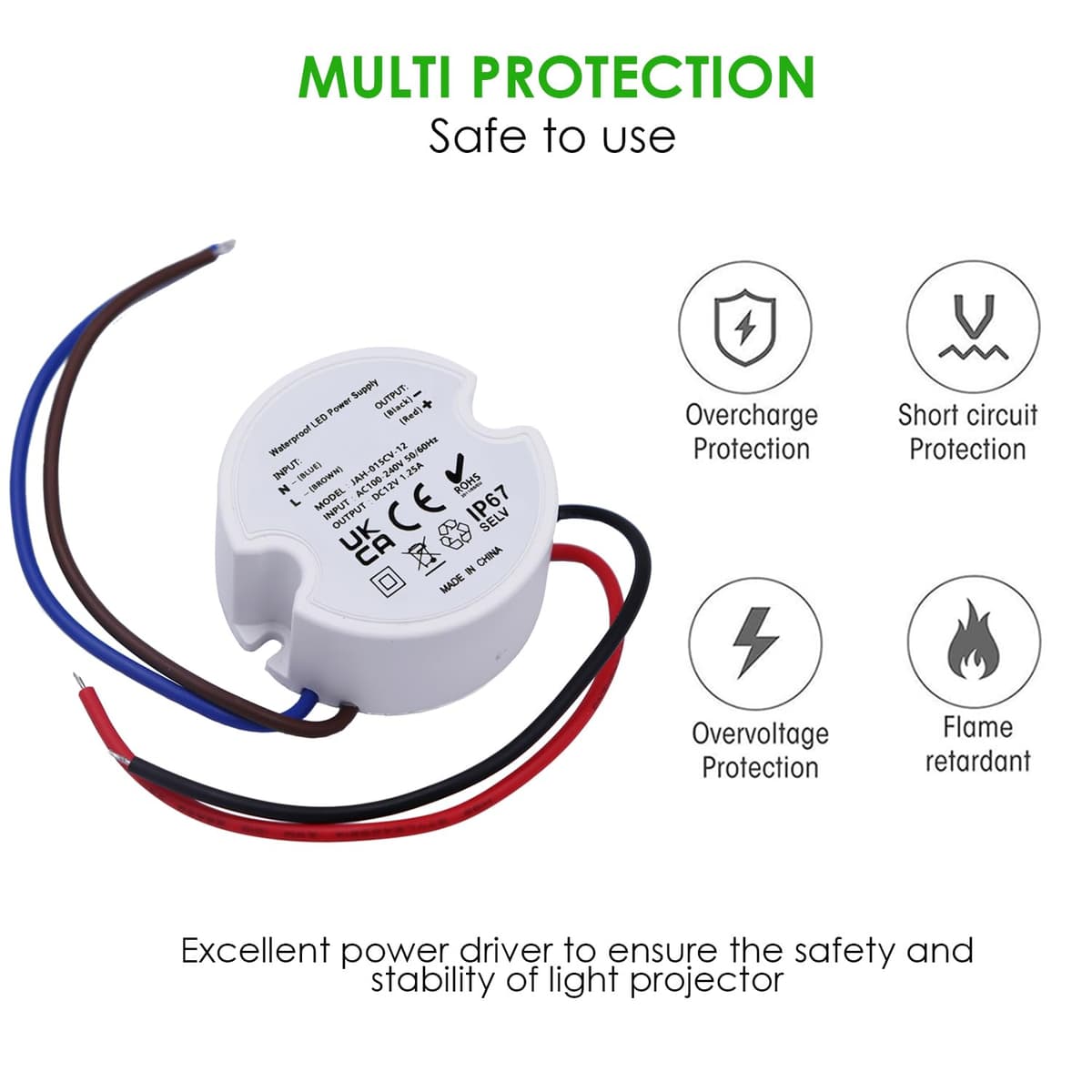 Noobibaba Transformator LED 12V Încastrat Mini, Rotund 12V 1.25A 15W, 230V la 12V IP67