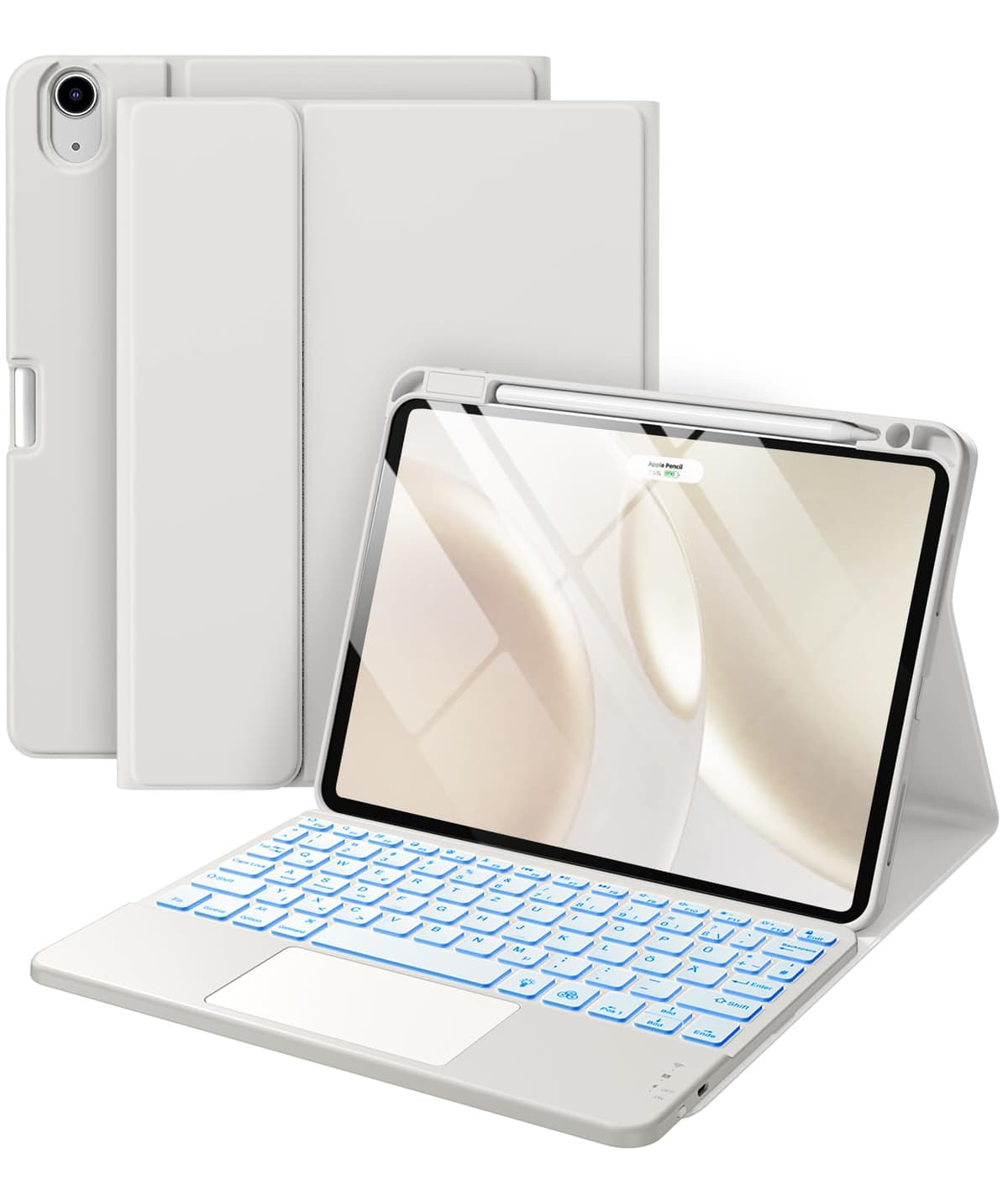 Husă cu tastatură iPad Air 11 inch cu trackpad multi-touch – gri deschis