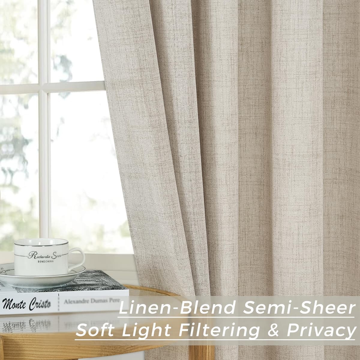 Perdele aspect in semi-transparente cu bandă – alb fildeș set 2 bucăți