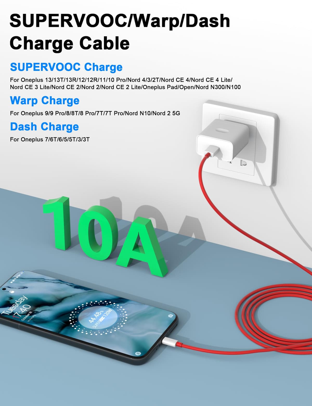 Cablu încărcare USB-C 10A 80W încărcare rapidă OnePlus 15 13 12 - negru 2M