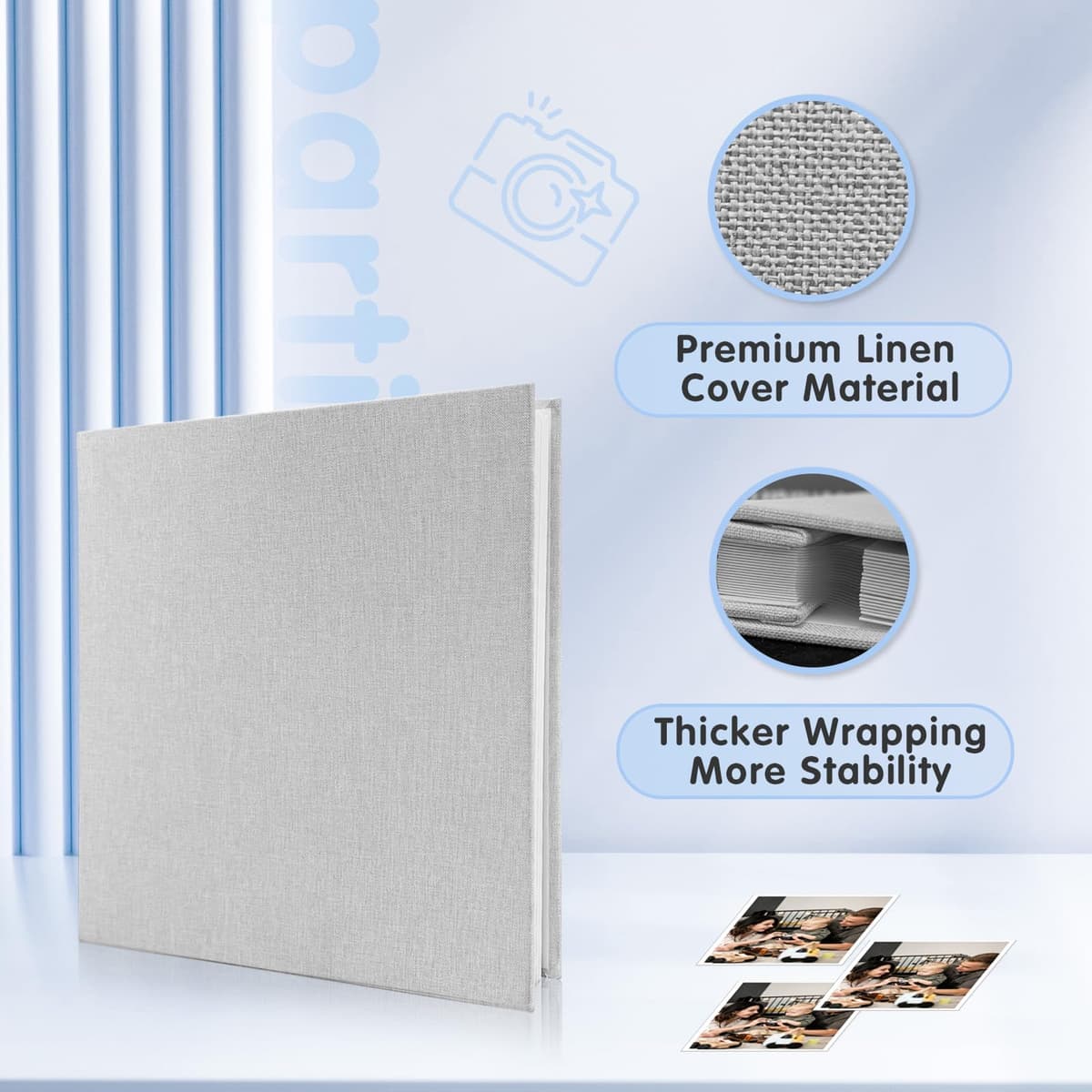 Album Foto DIY Mare Pânză Scrapbook 40 Pagini – Gri Album Cărți Postale