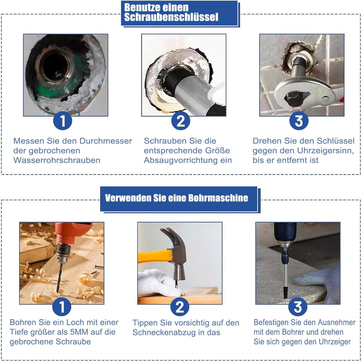 Aiyraa Set 5 extractoare șuruburi HSS 4241 (M3-M18) stânga pentru șuruburi defecte