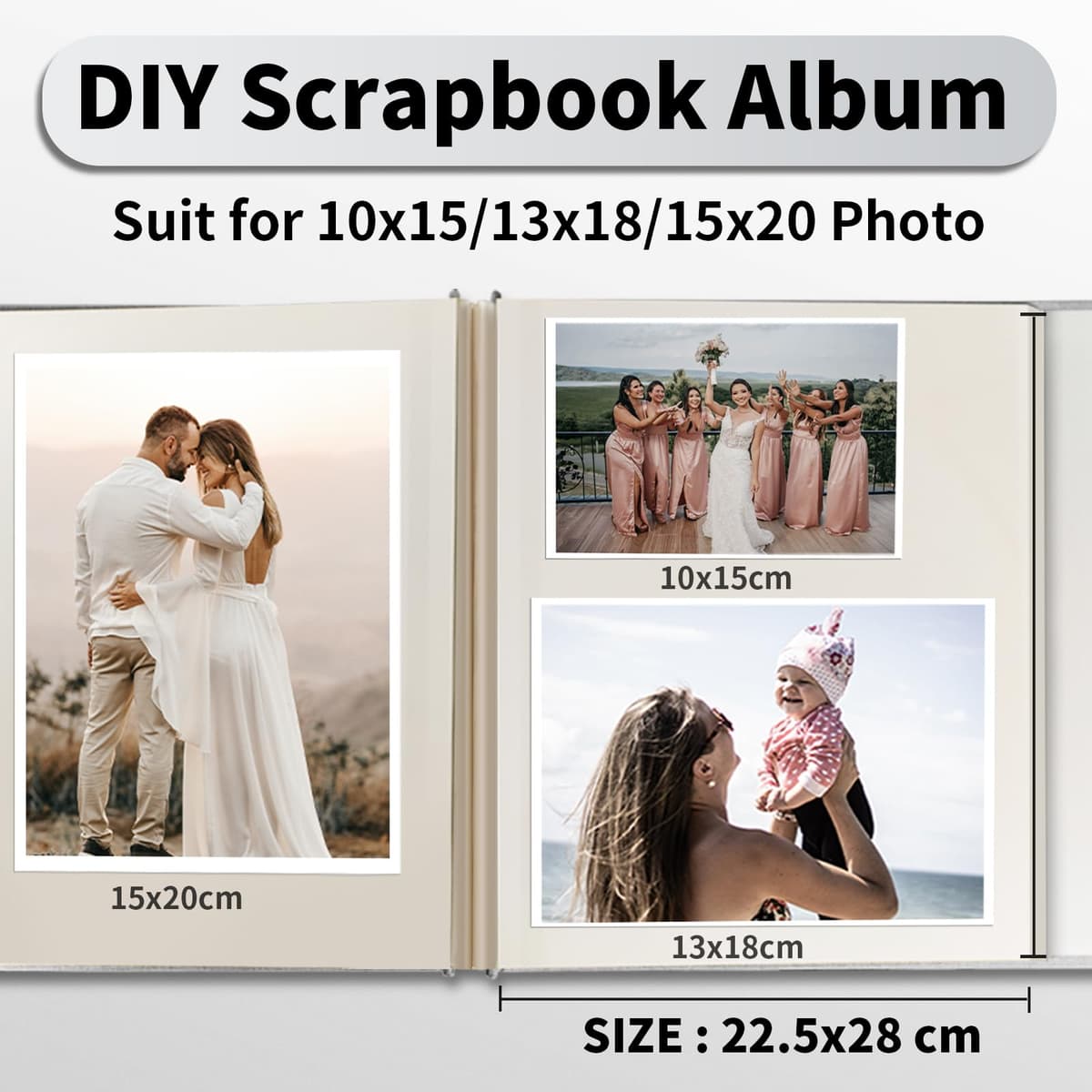 Album Foto DIY Mare Pânză Scrapbook 40 Pagini – Gri Album Cărți Postale