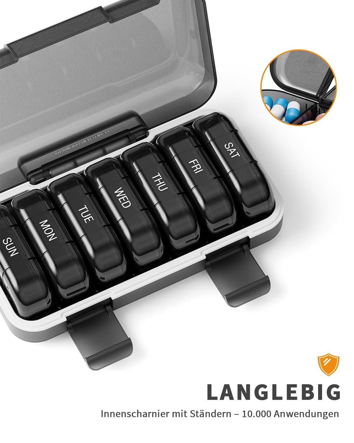 Organizator pastile săptămânal portabil cutie 7 zile rezistent la umiditate – negru