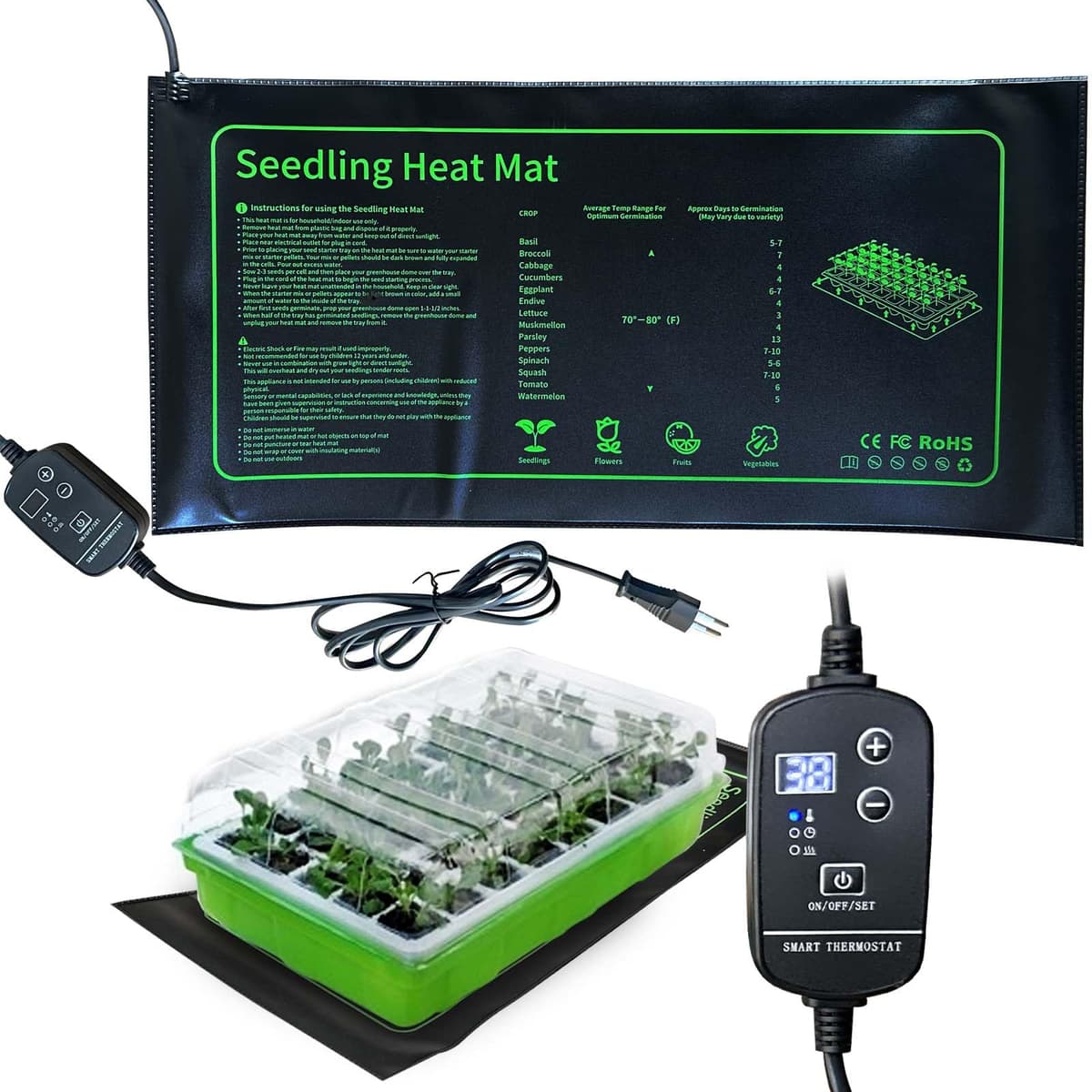 Saltea încălzire plante grafen, 20W impermeabil IP67 pentru germinare, cu termostat timer (53*25 cm)