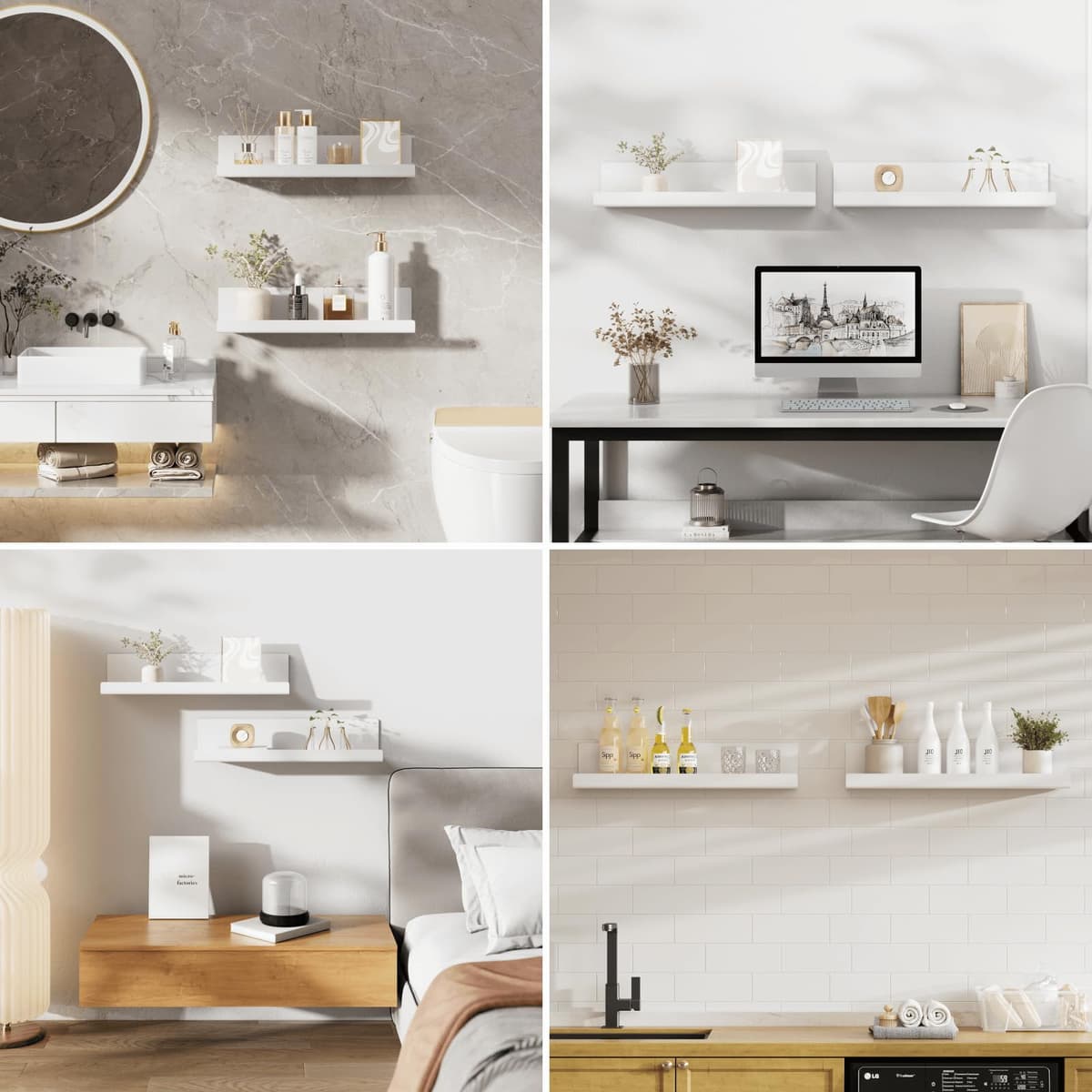 LOFTPLUS Raft perete fără găurire plutitor – Set 2 rafturi acrilice albe (32x10x8cm)