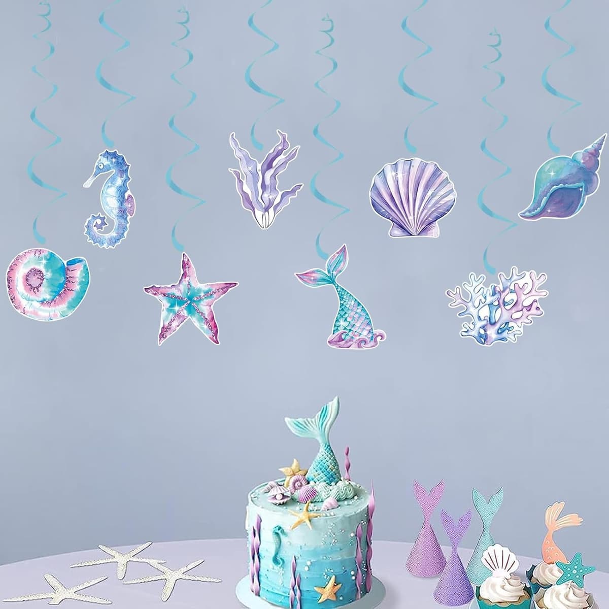 Decorațiuni aniversare sirenă ghirlandă 8 bucăți – Temă ocean