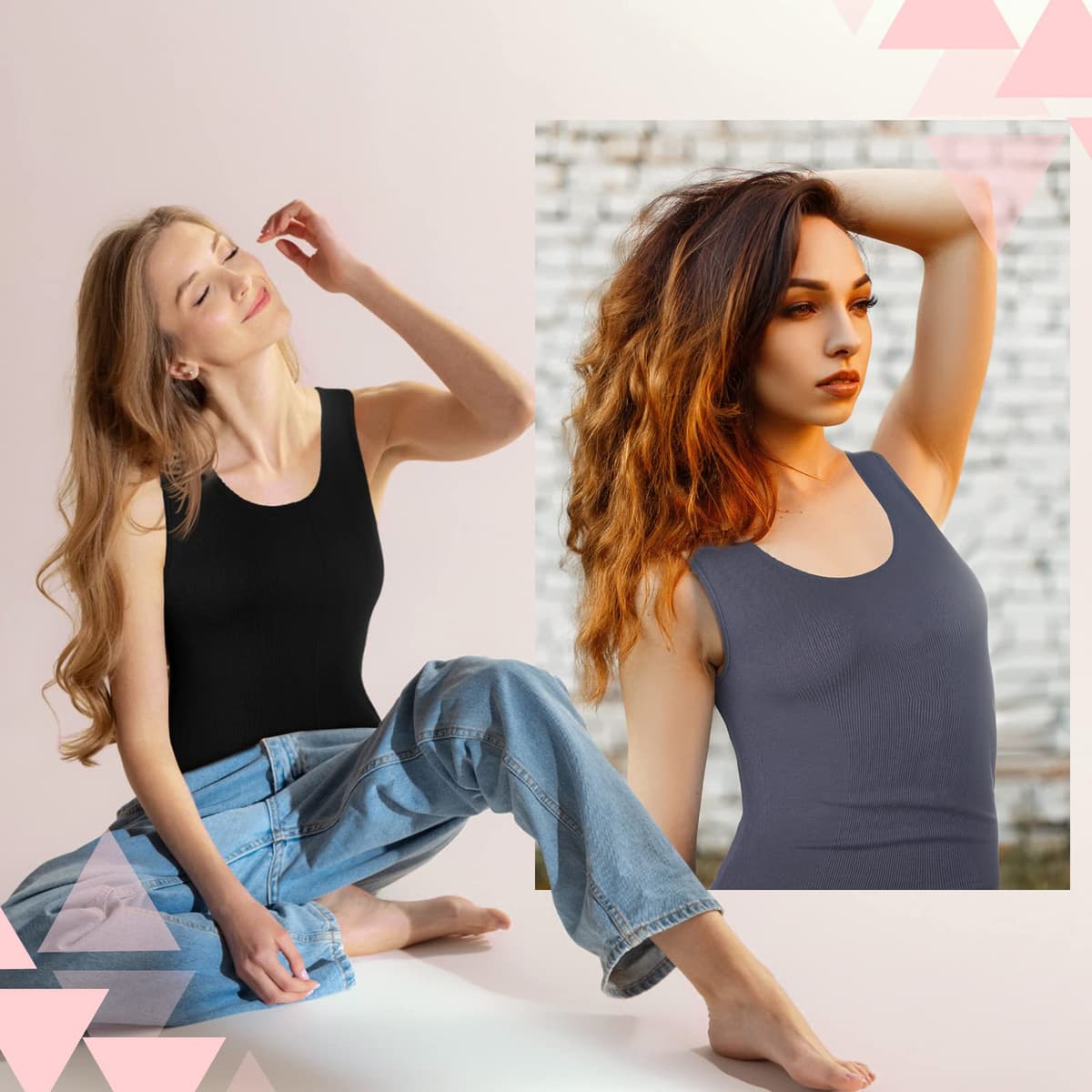 Set 2 maiouri termice femei căptușite fleece – Negru, Gri M