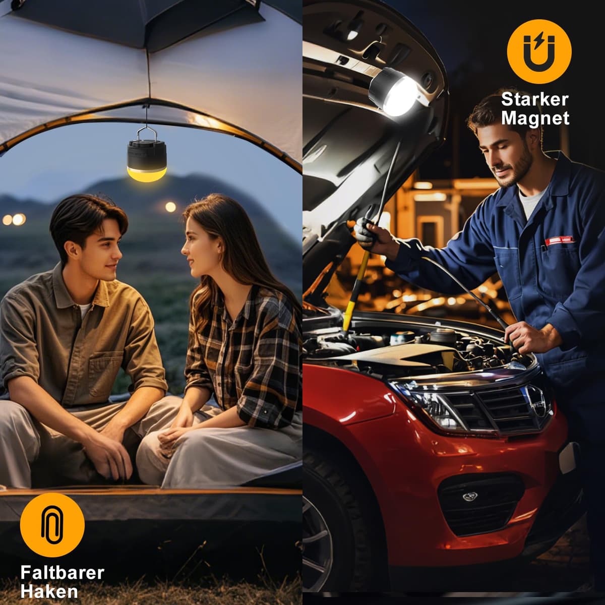 Lampă LED Camping Reîncărcabilă - Lampă Portabilă Cort cu Baterie 4000mAh, 12 Moduri Lumină RGB, Bază Magnetică, IP65 Rezistentă la Apă