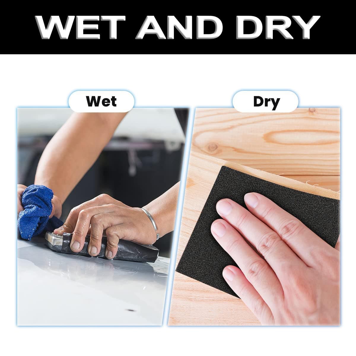 STEBRUAM Set hârtie abrazivă profesională 120 Grit, 21 piese umedă și uscată pentru mașină/mobilier lemn/piatră/vopsea/metal/sticlă, 23 x 9 cm